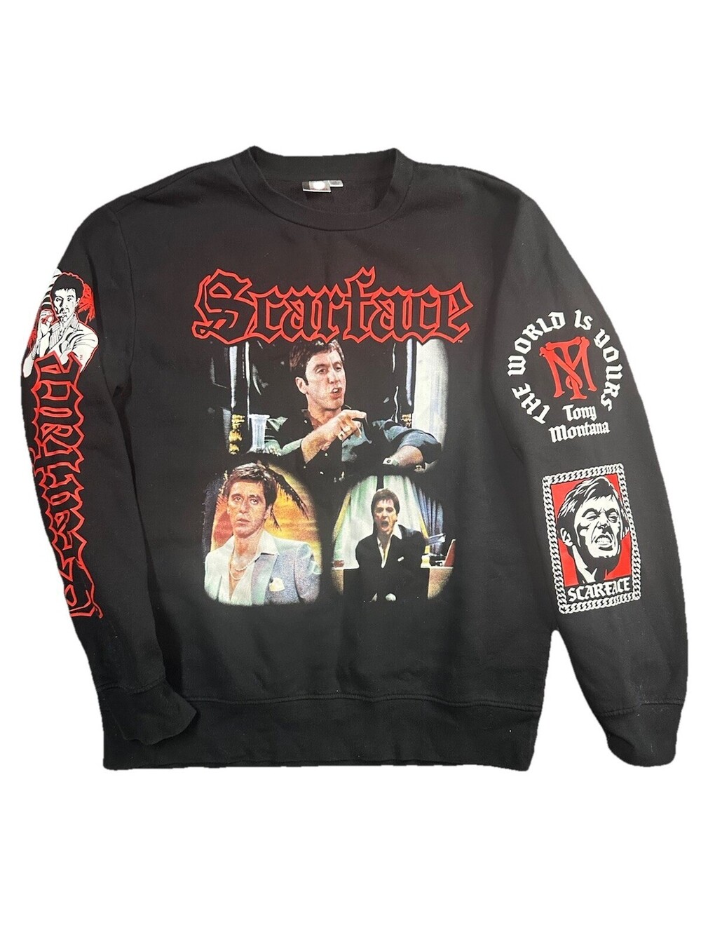 Scarface Tony Montana Graphic Crewneck Sweatshirt Black Mens Large Movie